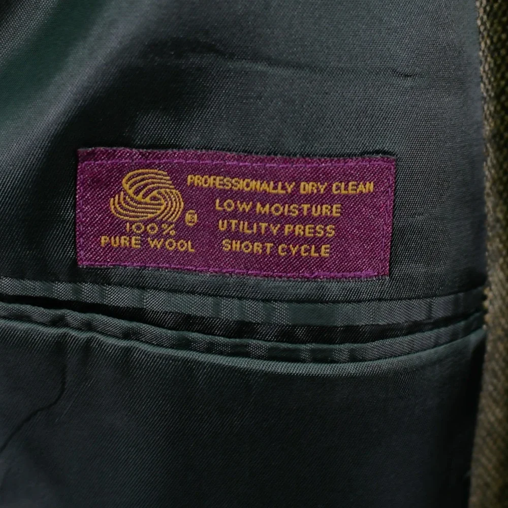 Jos A Bank Kent Tweed Wool Black Tan‎ Green Check 2 Button 1 Vent Sport Coat 44R
